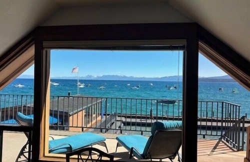 Tahoe Vista Condo | Lakefront condo with amazing panoramic lake views! Steps to beach