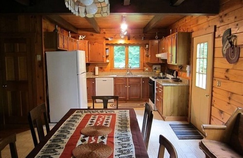 Dryden Cabin | Lakefront home: Foliage, Fishing: large 3 level log cabin: sleeps 8, 3bed 2bath
