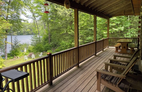 Dryden Cabin | Lakefront home: Foliage, Fishing: large 3 level log cabin: sleeps 8, 3bed 2bath