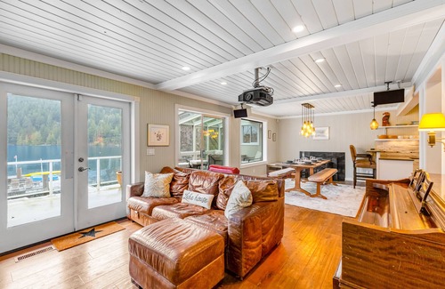 Bellingham House | Lakefront home with stunning view, hot tub, dock, decks, firepit & rec room