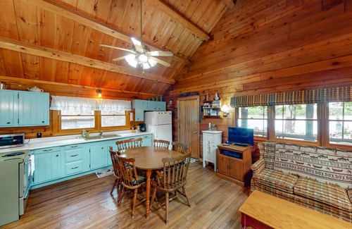 Mariaville Cabin | Lakefront home with stunning views, firepit, 2 canoes, fast WiFi & yard games