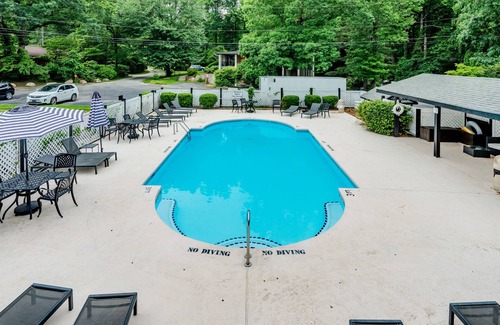 Flat Rock Condo | Lakefront retreat with pool, tennis, firepit, canoes & picnic areas - dogs OK