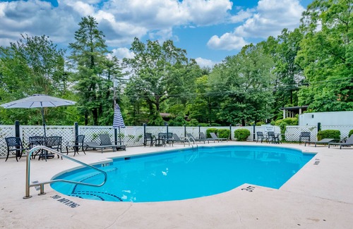Flat Rock Condo | Lakeview studio condo with pool, fire pit, canoes & paddle boats, tennis, & WiFi