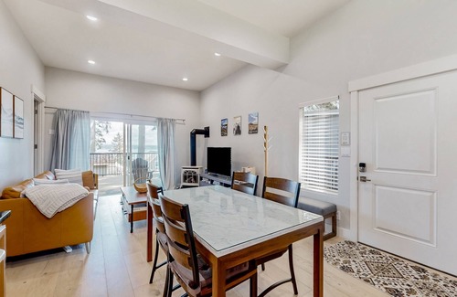Bells Beach House | Light-filled home with Puget Sound view, great deck, fenced yard & fireplace