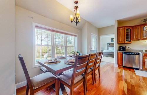 North Conway House | Lovely home with water view, hot tub, fireplace, & washer/dryer