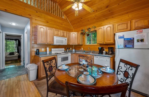 Chalet Village Cabin | LOW RATES! End of summer deals! Cozy cabin w/hot tub! 1BR & a king bed in loft!