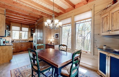 Highlands House | Luxe home overlooking Blue Valley & a stream with elevator & designer interior