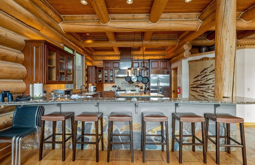 Bass Lake Cabin | Luxe lakefront lodge with amazing view, dock & beach near skiing & golf