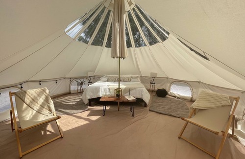 Mesick RV Rental | Luxury Bell Tent on Lavender and Alpaca Farm