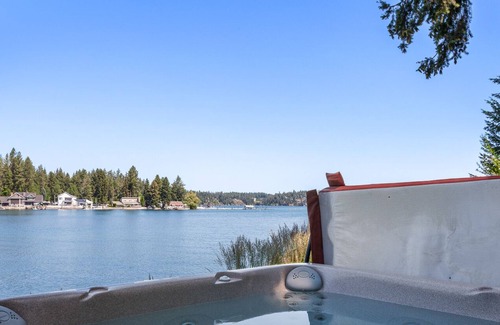 Hayden Lake House | Luxury Lakefront Property—Private Dock, Boat Slip, Fire Table, Hot Tub, Paddle Boards & More!