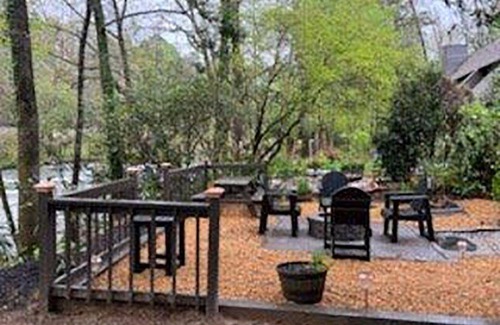 East Ellijay Apartment | Luxury Riverfront Getaway with Fire Pit and Private Deck
