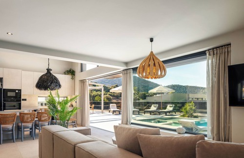 Geropotamos Villa | Luxury Villa with Sea Views, Fire Pit & near beach