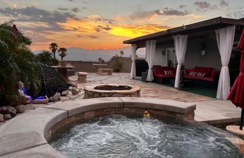 Desert Hot Springs Villa | Mineral Saltwater Solar heated Pool & Spa Oasis with mountain views and Koi pond