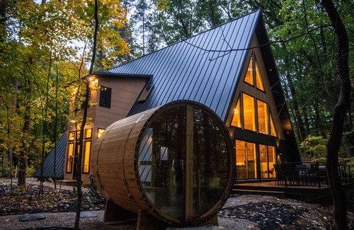 New Richmond Ski Chalet | Modern Aframe with River Views, Sauna, Hot Tub