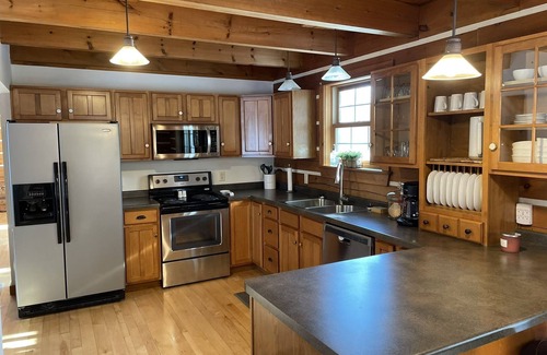 Waupaca House | Modern Log Cabin near Waupaca Chain O' Lakes
