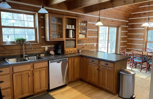 Waupaca House | Modern Log Cabin near Waupaca Chain O' Lakes