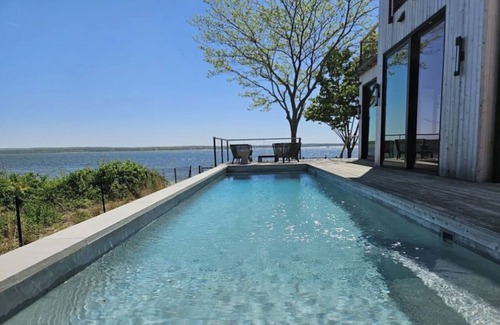 Aquebogue House | Modern Zen beach oasis with pool in Jamesport Bay.