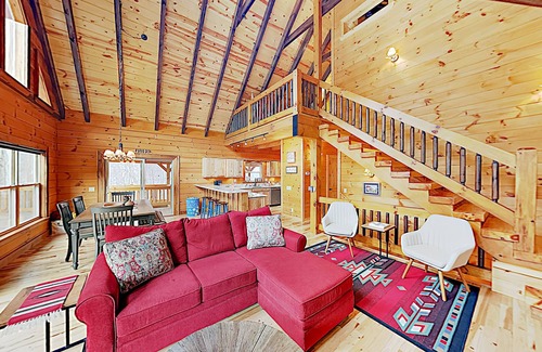 Maggie Valley House | Mountain Chic Home and Ski Lodge with Deck, Fireplace, and Firepit