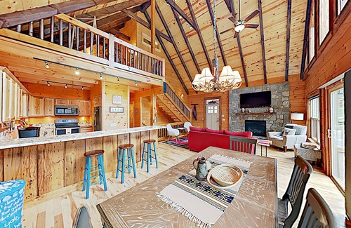 Maggie Valley House | Mountain Chic Home and Ski Lodge with Deck, Fireplace, and Firepit