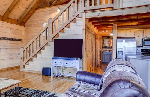 Blue Ridge Cabin | Mountain-view cabin with private hot tub, firepit, pool table, fireplace & stove