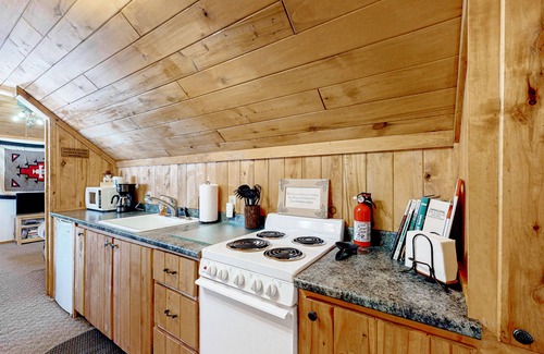 South Fork House | Mountain-view studio with private balcony, wood stove, and fast WiFi