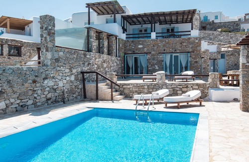 Kanalia Villa | Natural Stone Villa has amazing view in town and aegean private pool free park