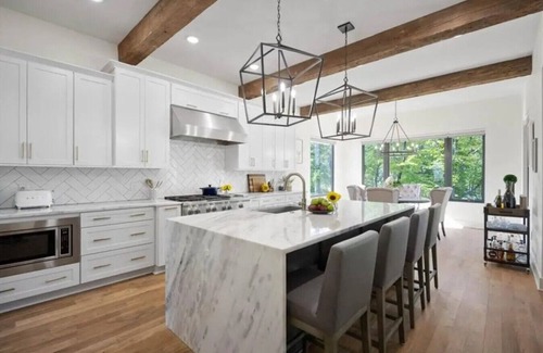Mooresville House | New Lake-Front Farmhouse Style Home with Private Pool and Dock