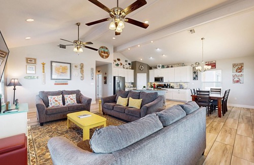 Leeward Sands House | New Port Aransas Home with WiFi & Bay Views - Near Community Park & Pool