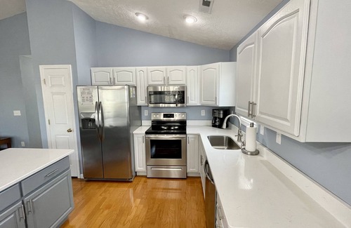 Surfside Beach House | Ocean Lakes -Site 1756 Outdoor seating area w/firepit. Serene canal views!