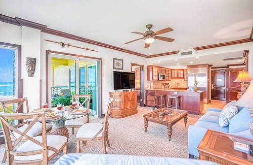 Wailua Condo | Oceanfront luxury steps from the beach with pool, hot tub, balcony & central AC