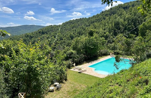 Pieve di Chio Apartment | Organic farm with a wonderful view! Large rooms and large pool. Alpaca hikes