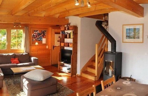 Saint-Luc Ski Chalet | Outside: chalet for 6 people, balcony, semi-covered terrace with furniture, garden, beautiful view,