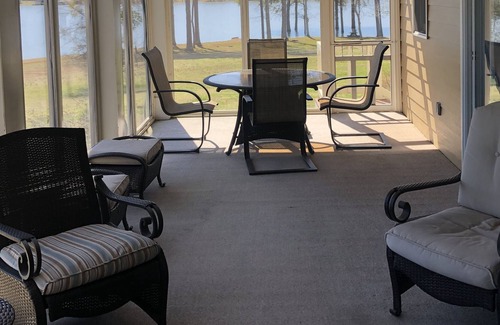 Dawsonville House | Panoramic & unobstructed lake views, level walk to shore, & private sandy beach