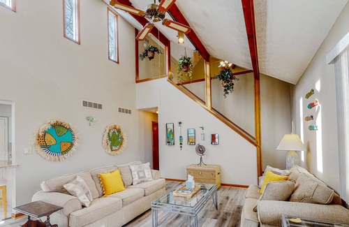 Holiday Island House | Peaceful home with a game room, deck, washer/dryer & fireplace