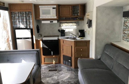 Benzonia House | Platte - RV Camper in the Woods with Fire pit & Hot Tub Access