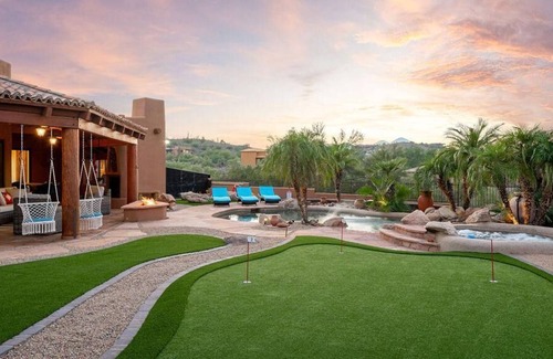 Fountain Hills House | Powderhorn ~ The sprawling Hacienda with a Sophisticated Cowboy Vibe. Tropical Paradise Yard and Arc