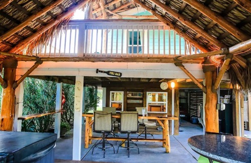 Galveston House | Private Hot Tub with outdoor shower and tiki area to relax and Enjoy!