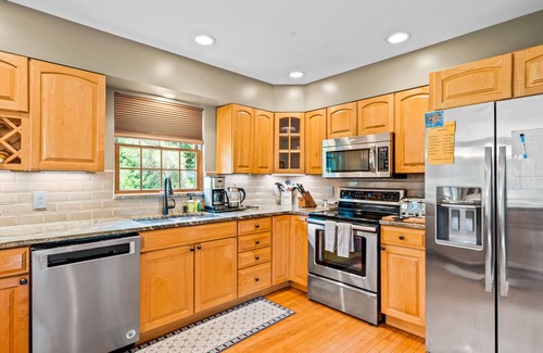 Johnsburg House | Quiet dog-friendly retreat with large yard, hot tub, deck, grill, foosball & W/D