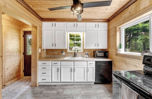 Evart Cottage | Quiet, private and wooded waterfront on a huge lot. King beds. Boats included!