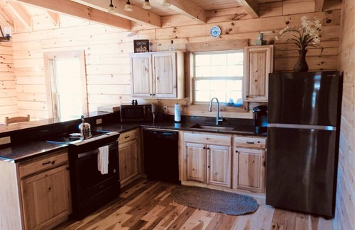 Bryson City Cabin | Real log cabin near Nantahala rafting! Hot tub, easy access, & game room.