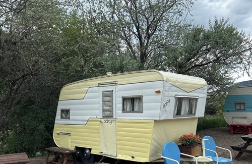 Lava Hot Springs House | Retro Camper king size bed