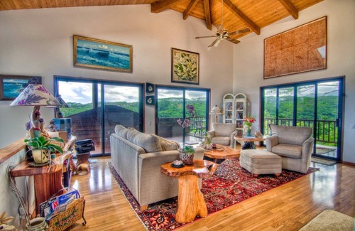Kalihiwai House | Ridge line home with pool, ocean and valley views