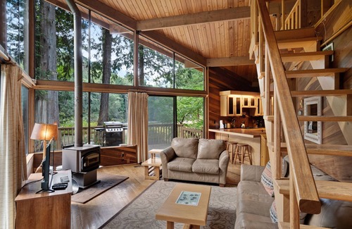 Baring Cabin | Riverfront cabin with soaring views of mountains & woodstove - dog-friendly