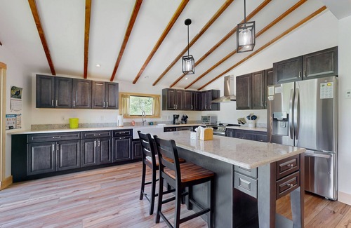 Stowe Area House | Riverfront house w/valley & distant mountain views, fireplace, w/d, wifi