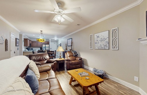 Helen Condo | Riverfront oasis with dual suites, 3 fireplaces, central AC, & walkable locale