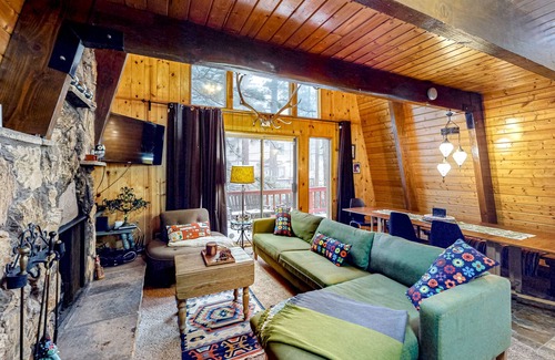 Arrowbear Lake Cabin | Rural 2-story cabin with fireplace, grill, deck, & mountain views