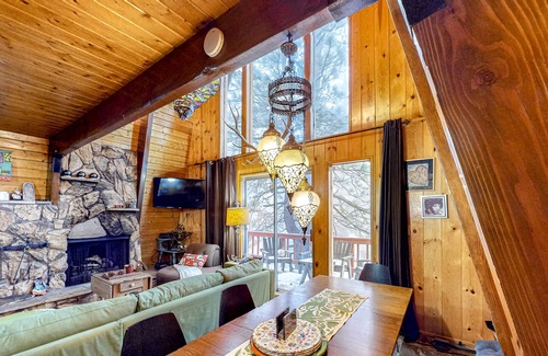 Arrowbear Lake Cabin | Rural 2-story cabin with fireplace, grill, deck, & mountain views