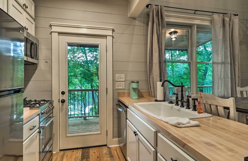 Tallassee Cabin | Rustic-Chic Riverfront Home w/Dock, Deck & Canoes