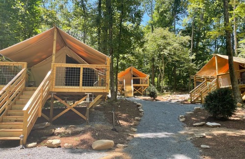 Saluda RV Rental | Rustic Glamping Tent nestled in the beauty of the Green River Gamelands!