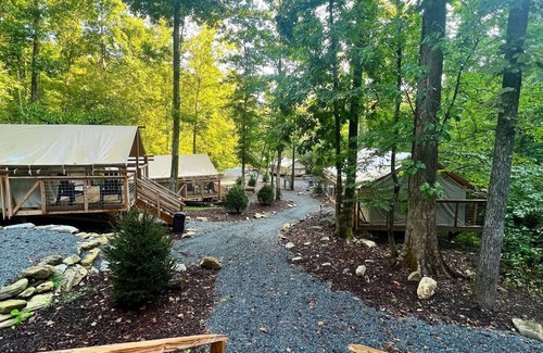 Saluda RV Rental | Rustic Glamping Tent nestled in the beauty of the Green River Gamelands!